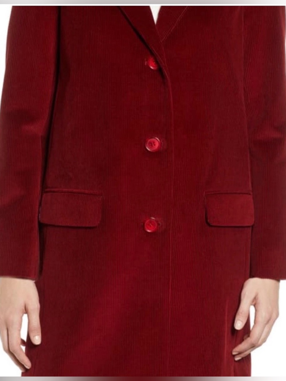ANTHROPOLOGIE by Helene Berman: Deep Red Long Corduroy Coat-LIKE NEW - Picture 12 of 16